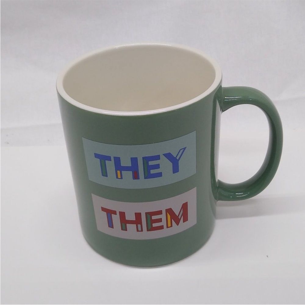 4/$25 They Them Pronouns Mug LGBTQ New. glass mint green gift